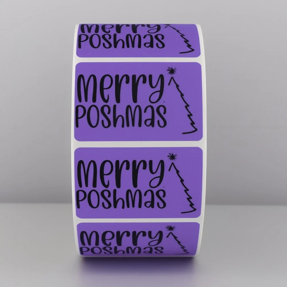 Merry Poshmas Stickers | Green Holiday Poshmark Christmas Packaging Labels - Picture 1 of 11